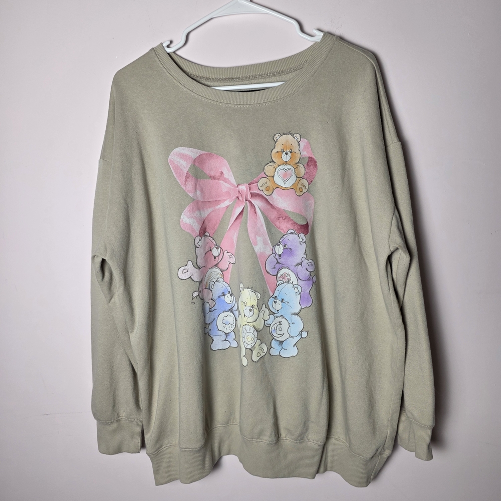 Care Bears Graphic Sweatshirt Torrid 1X Oversized Taupe Cozy Bow Crewneck